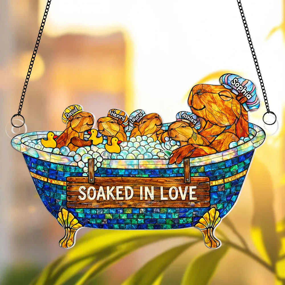Personalized Capybara Family Sun Catcher - Soaked in Love for Home Decor Ornament MagicInPrints