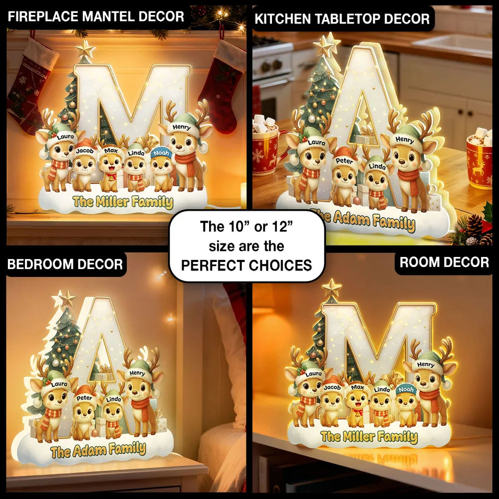 Personalized Family Reindeer Christmas Light Decor - Holiday Home Display Plaque MagicInPrints