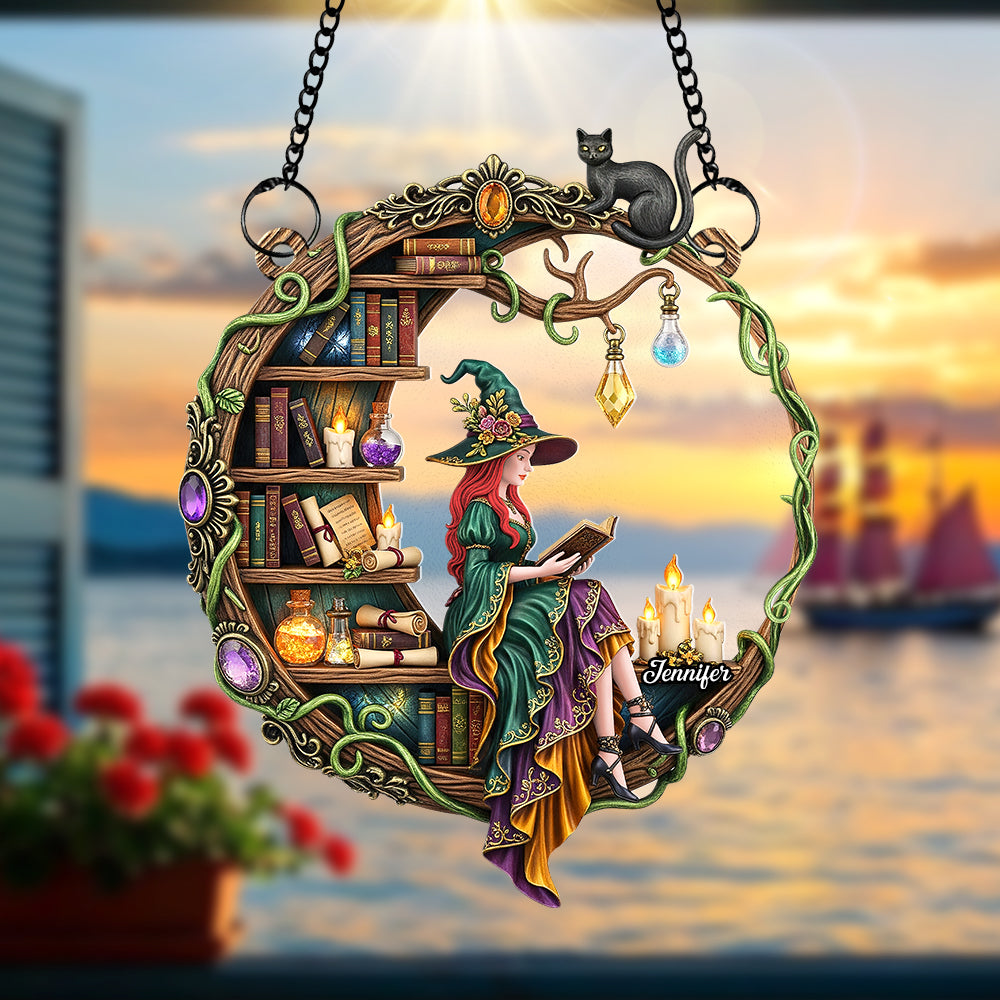 “Embrace the Magic of Reading” - Magical Witch Suncatcher Ornament - Personalized Gift for Book Lovers Ornament MagicInPrints