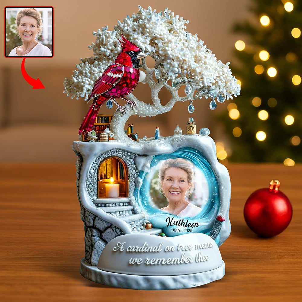 A Cardinal on Tree Means We Remember Thee - Custom Photo Memorial Keepsake Shaped Plaques MagicInPrints