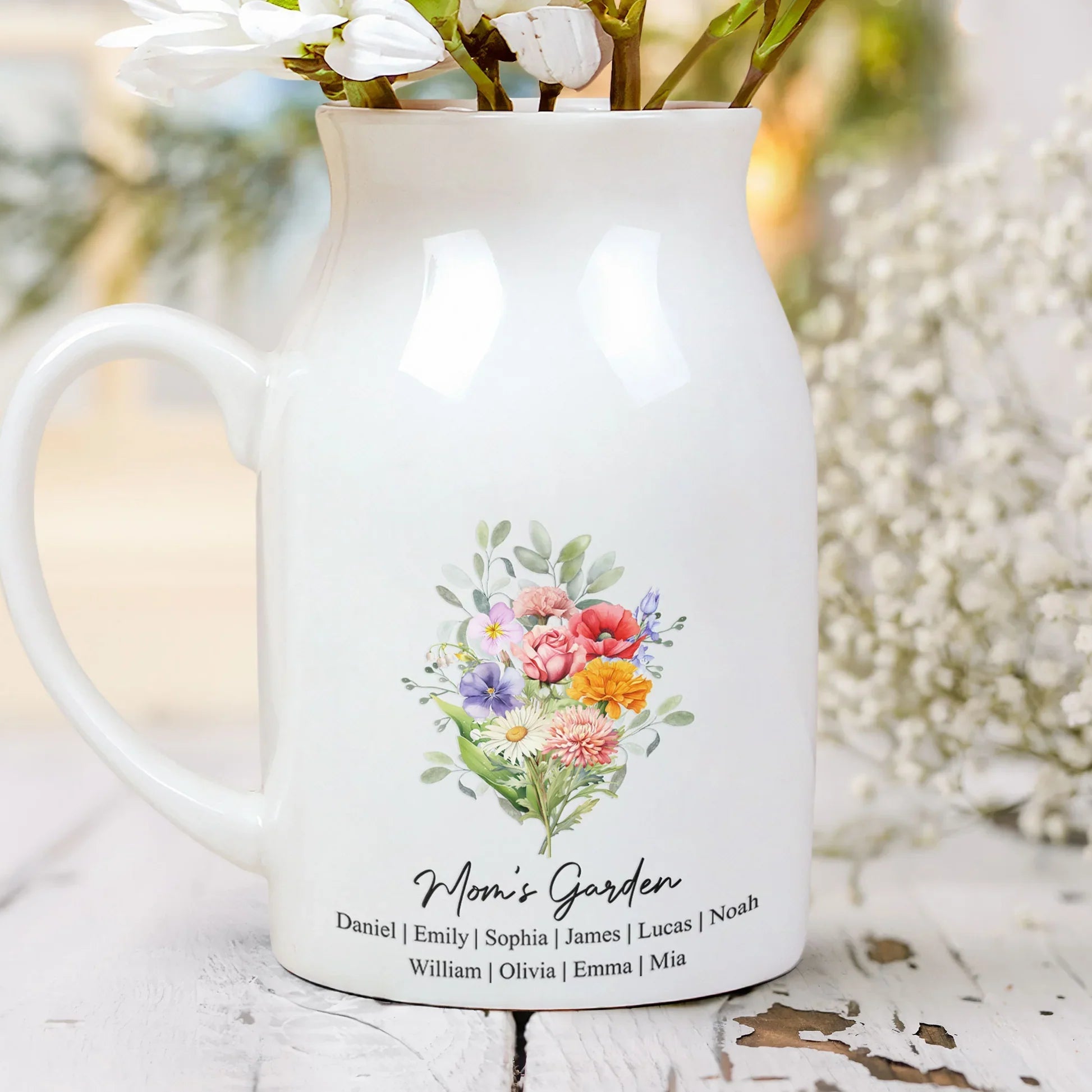 Personalized Ceramic Flower Vase for Mom - Custom Family Names Gift Vase MagicInPrints