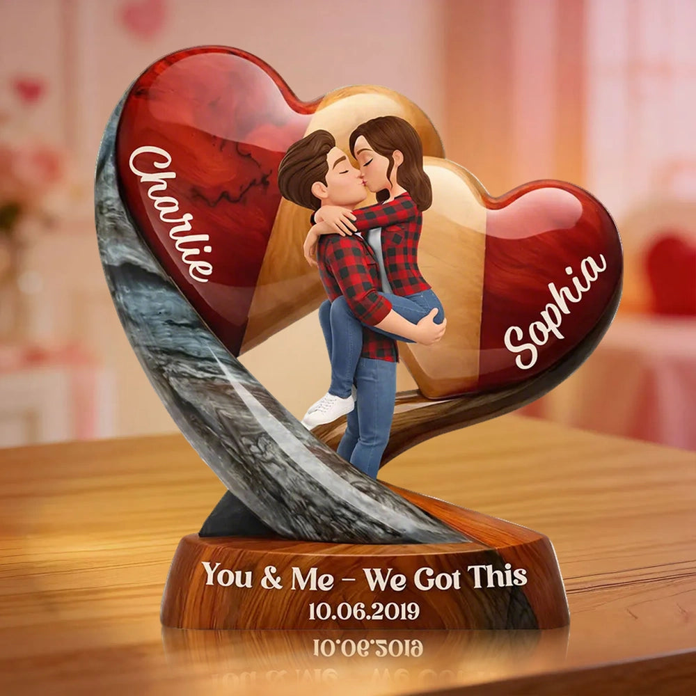 Personalized Couple Figurine Heart Sculpture for Anniversary - Romantic Keepsake Plaque MagicInPrints