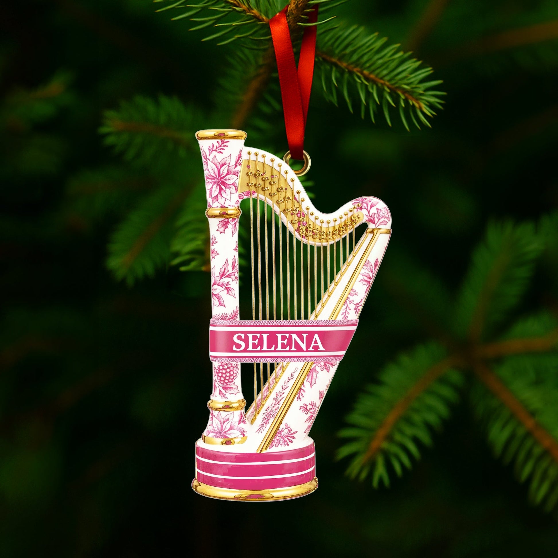 Harp Toile de Jouy Ornament - Personalized Gift For Music Lovers Ornament MagicInPrints