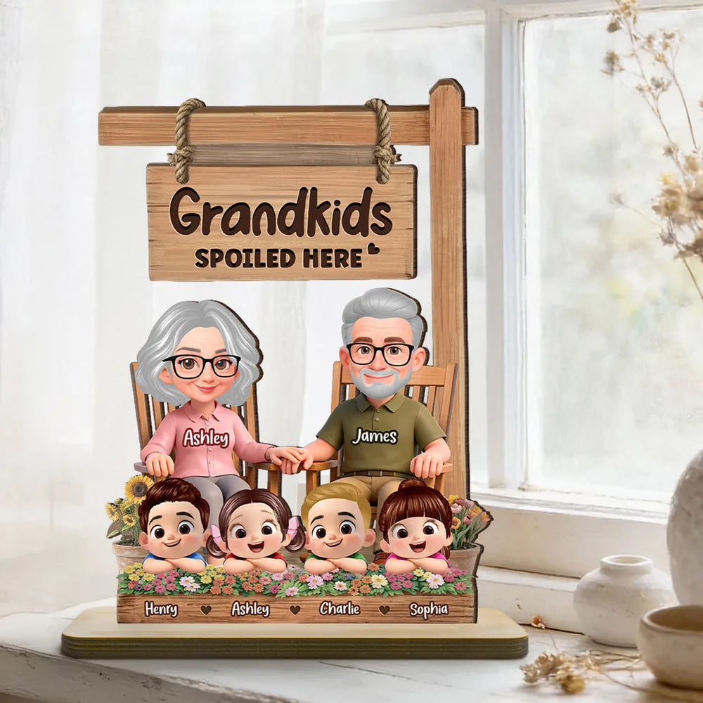 Personalized Grandparents Wooden Sign with Cartoon Characters - Family Gift Plaque MagicInPrints