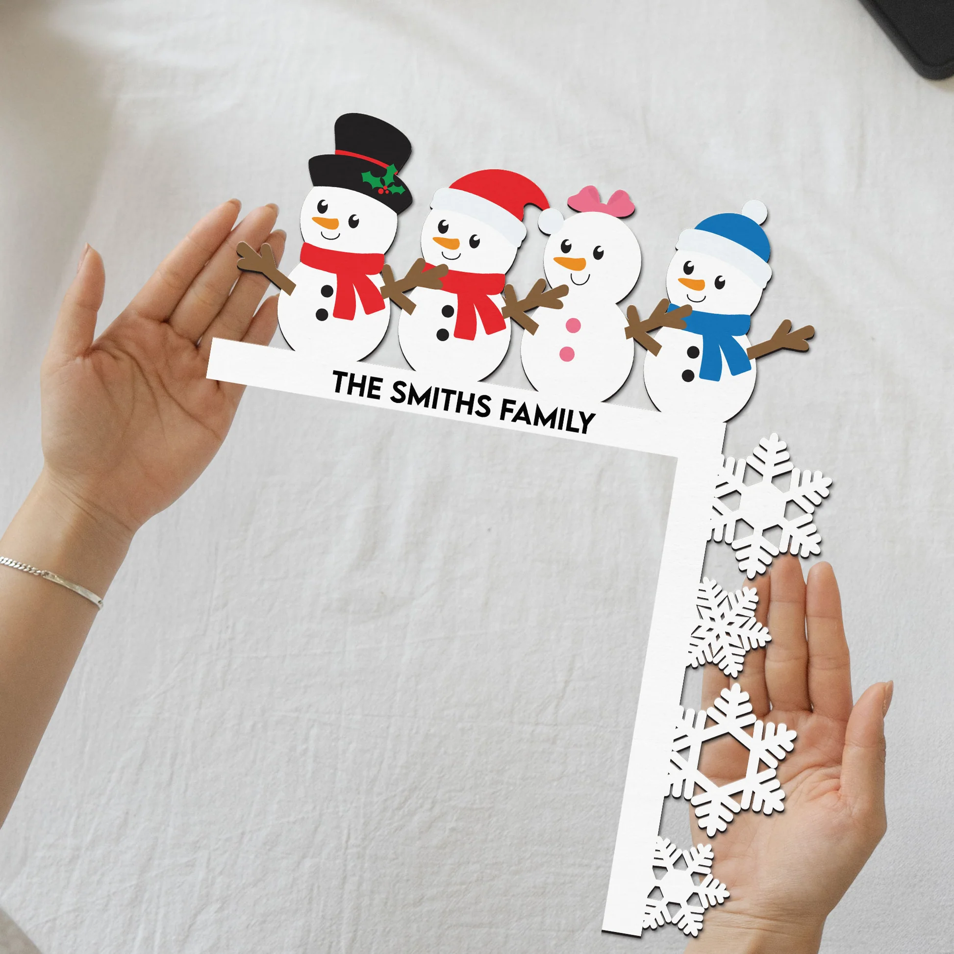 Personalized Snowman Family Door Topper Decoration - Holiday Home Decor Sign MagicInPrints