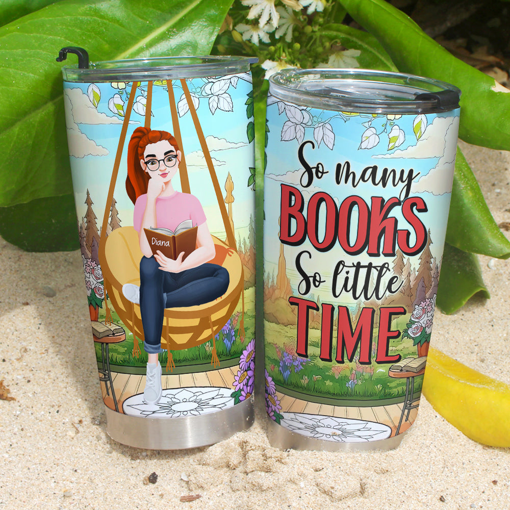 Personalized Tumbler for Book Lovers - So Many Books So Little Time Tumbler Cup PopCulturePrints