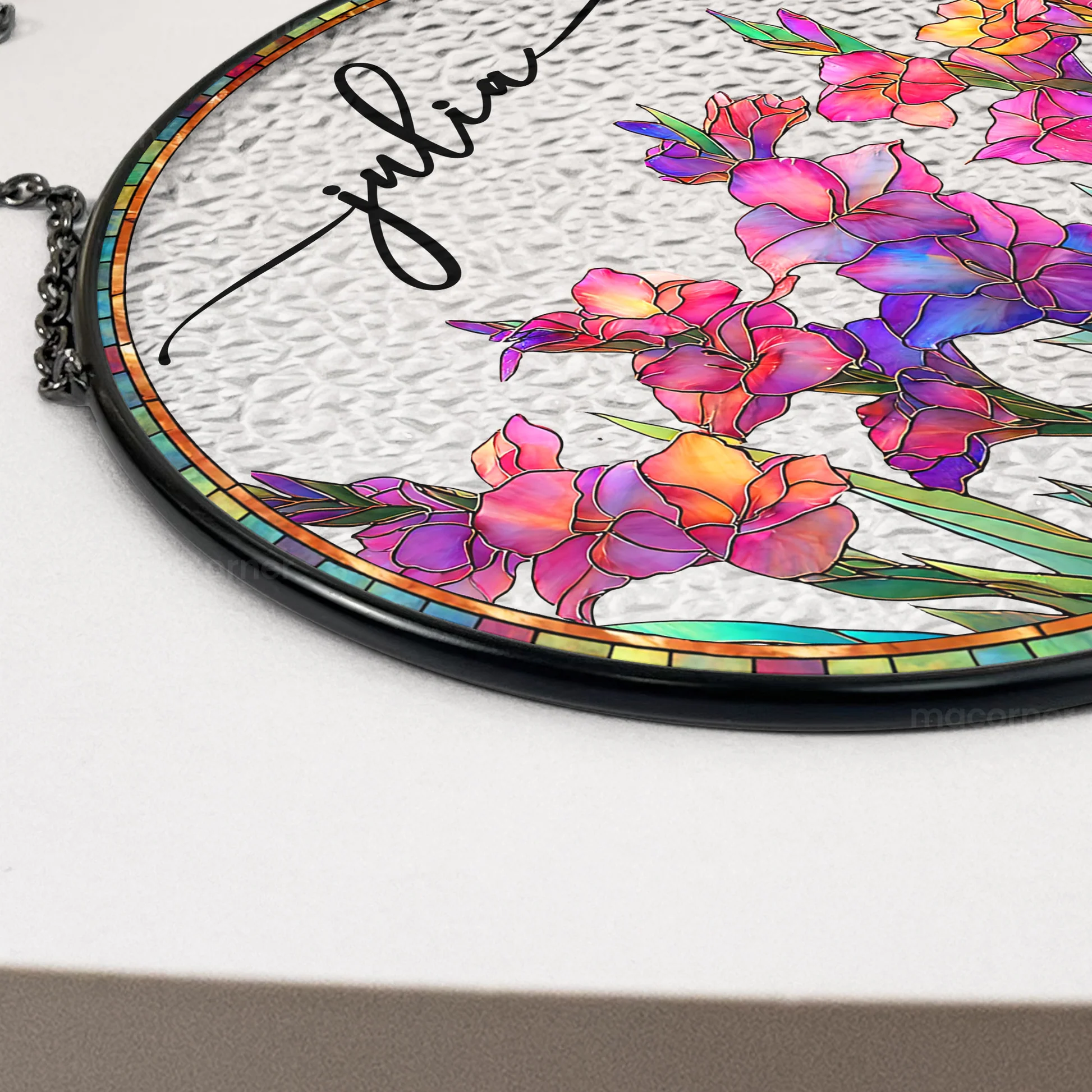 Personalized Stained Glass Window Hanging for Home Decor - Custom Name Floral Art Ornament MagicInPrints