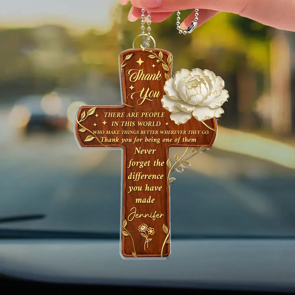Personalized Car Rearview Mirror Cross Ornament for Gratitude - Thank You Gift Car Hanger MagicInPrints