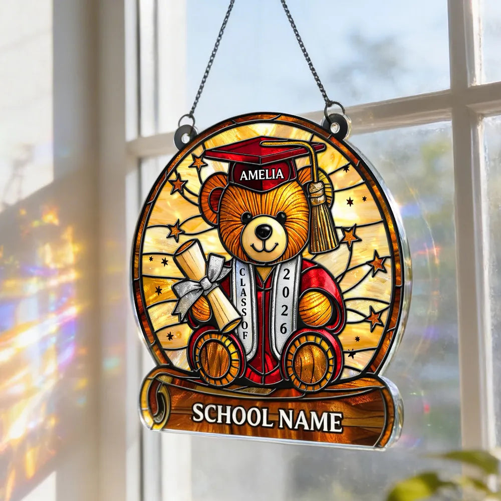 Personalized Graduation Bear Suncatcher for Class of 2026 - Perfect Graduation Gift Ornament MagicInPrints