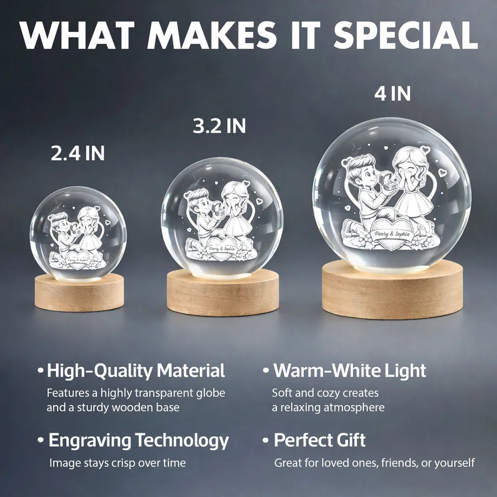 Personalized LED Crystal Ball Lamp for Couples - Romantic Gift for Anniversaries Lamp MagicInPrints