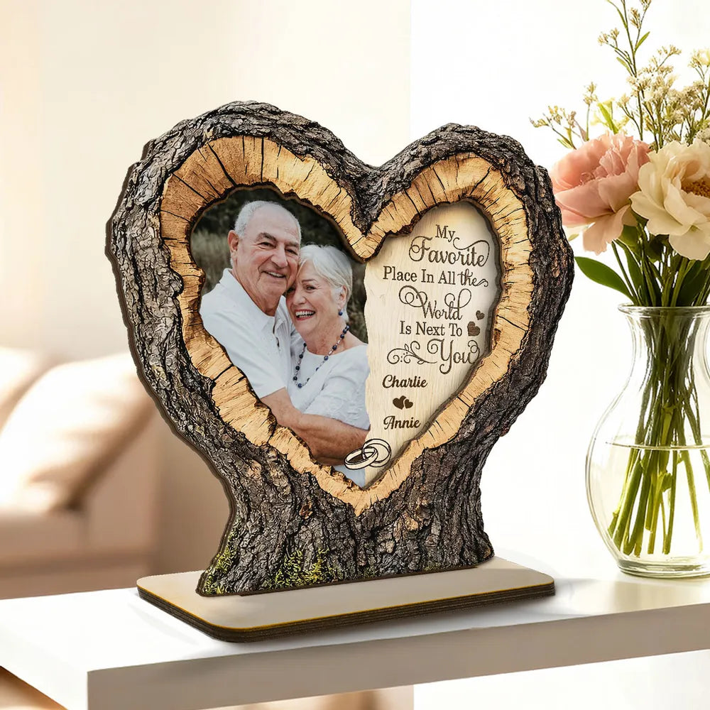 Custom Heart-Shaped Wooden Photo Frame for Couples - Anniversary Gift Plaque MagicInPrints