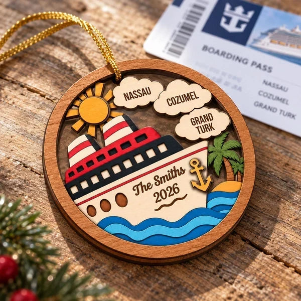 Personalized 2-Layer Wooden Ornament Travel Gift for Family