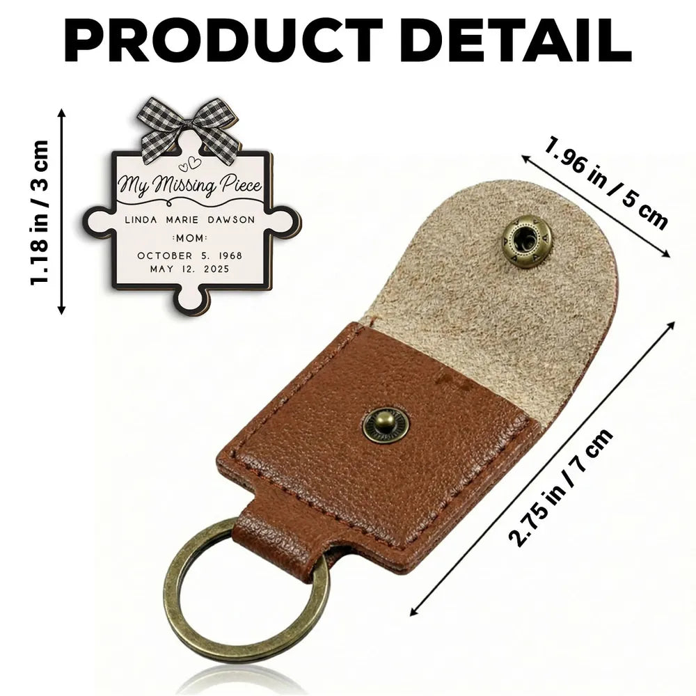 Personalized Leather Keychain with Memorial Puzzle Piece - Thoughtful Gift for Mom Keychain MagicInPrints
