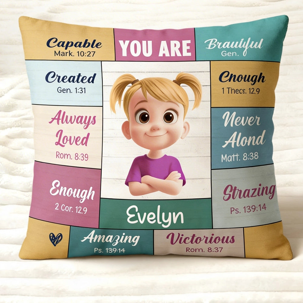 Personalized Inspirational Kids Pillow for Girls - Encouraging Christian Quotes Pillow MagicInPrints