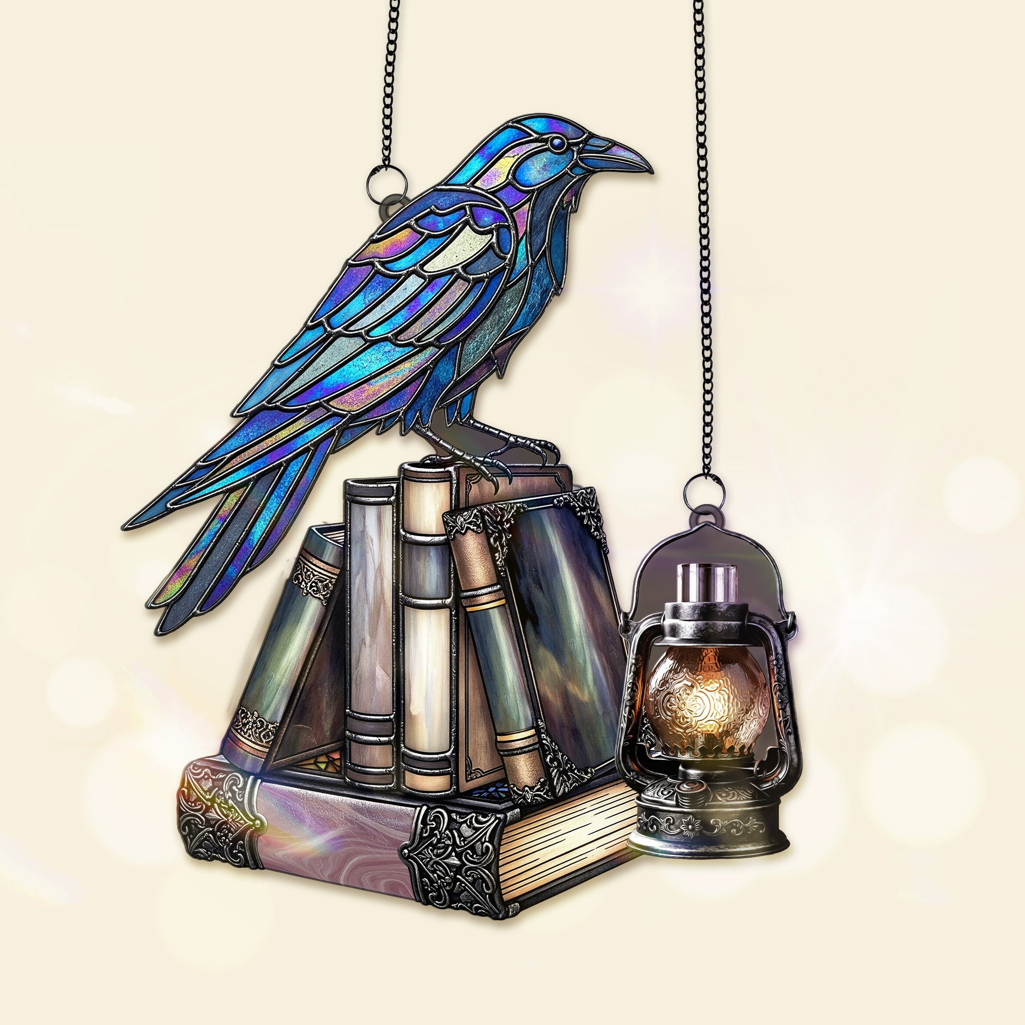 “Illuminate Your Reading Nook” - Raven on Books Gothic Suncatcher Ornament - Personalized Gift for Book Lovers Ornament MagicInPrints