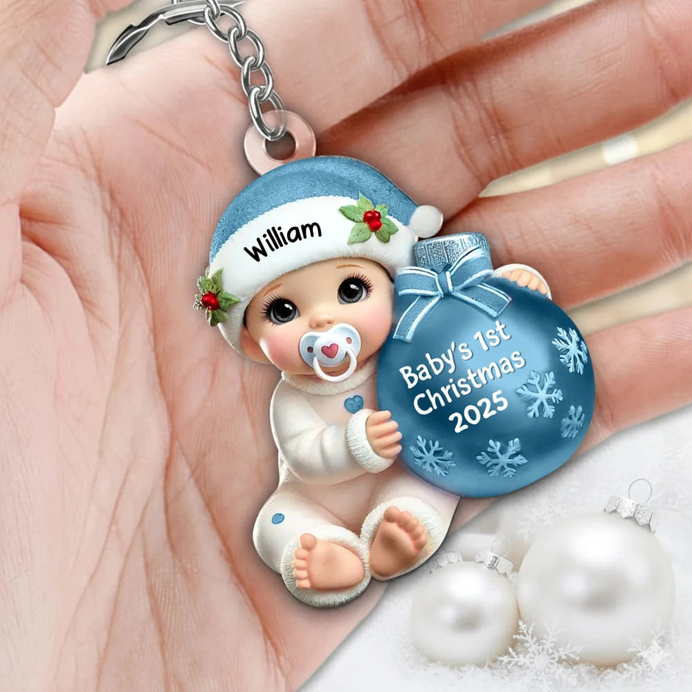 Personalized Baby's First Christmas Ornament Keychain - 2025 Keepsake Gift Keychain MagicInPrints