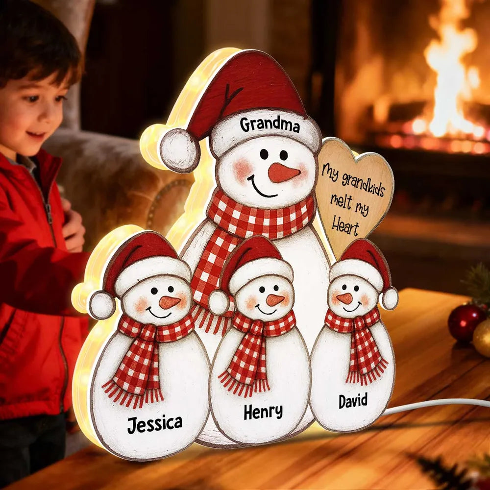 Personalized Snowman Family Light for Grandma - Christmas Decoration Plaque MagicInPrints