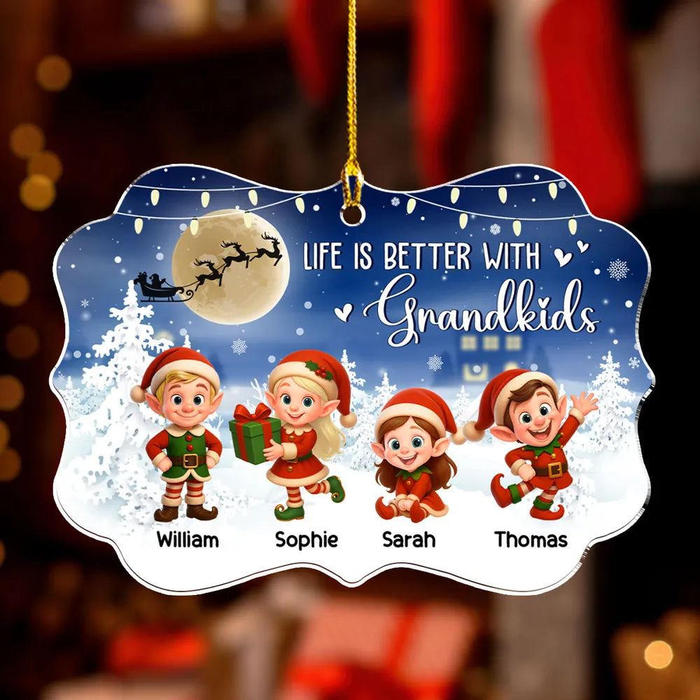 Personalized Christmas Ornament for Grandparents - Elf Design with Grandkids' Names Ornament MagicInPrints