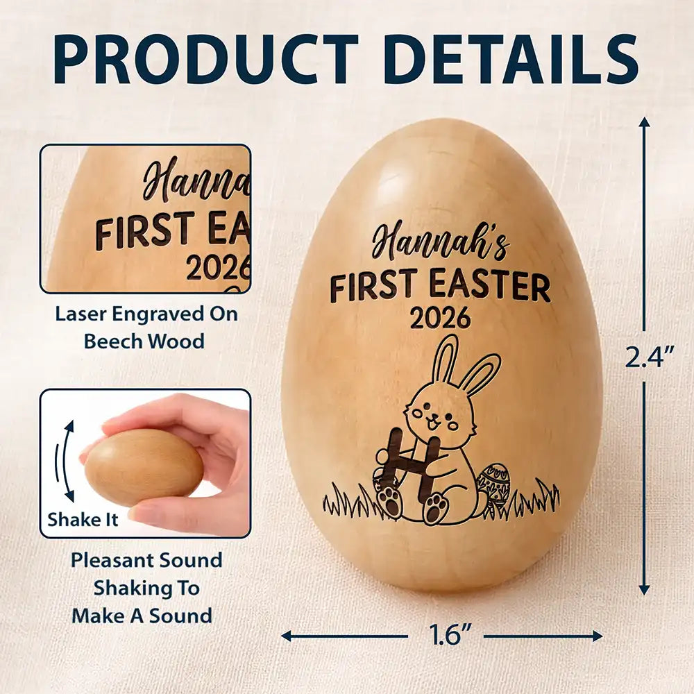 Personalized Wooden Easter Egg for Kids - First Easter Keepsake 2026 Musical Instruments MagicInPrints
