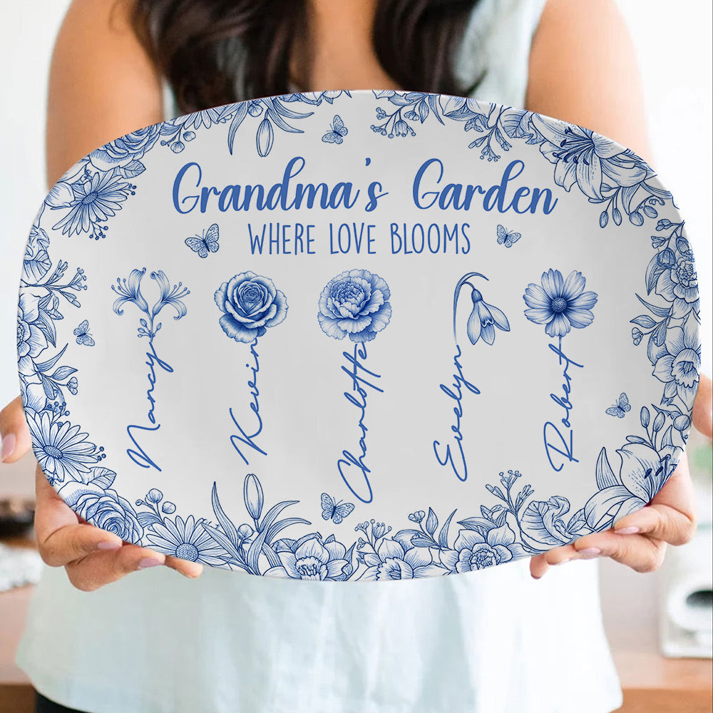 “Grandma's Garden: Where Love Blooms” - Personalized Birth Month Flowers Plate - Custom Gift for Grandma Plates MagicInPrints