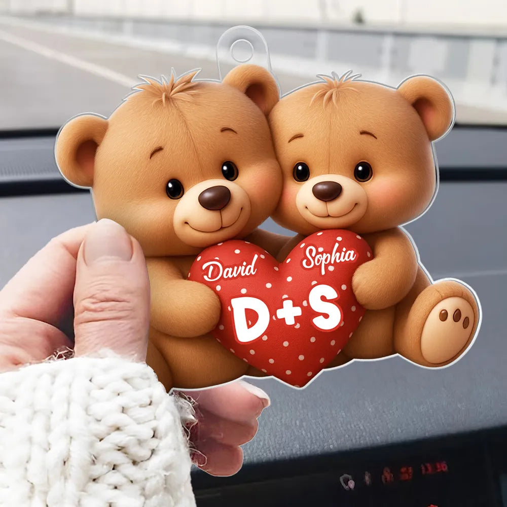 Personalized Teddy Bear Car Hanging Ornament for Couples - Romantic Gift Car Hanger MagicInPrints