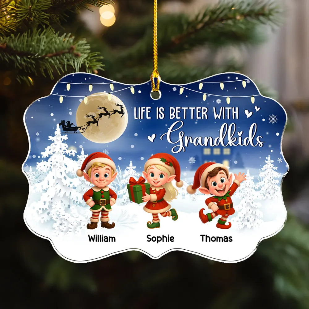 Personalized Christmas Ornament for Grandparents - Elf Design with Grandkids' Names Ornament MagicInPrints