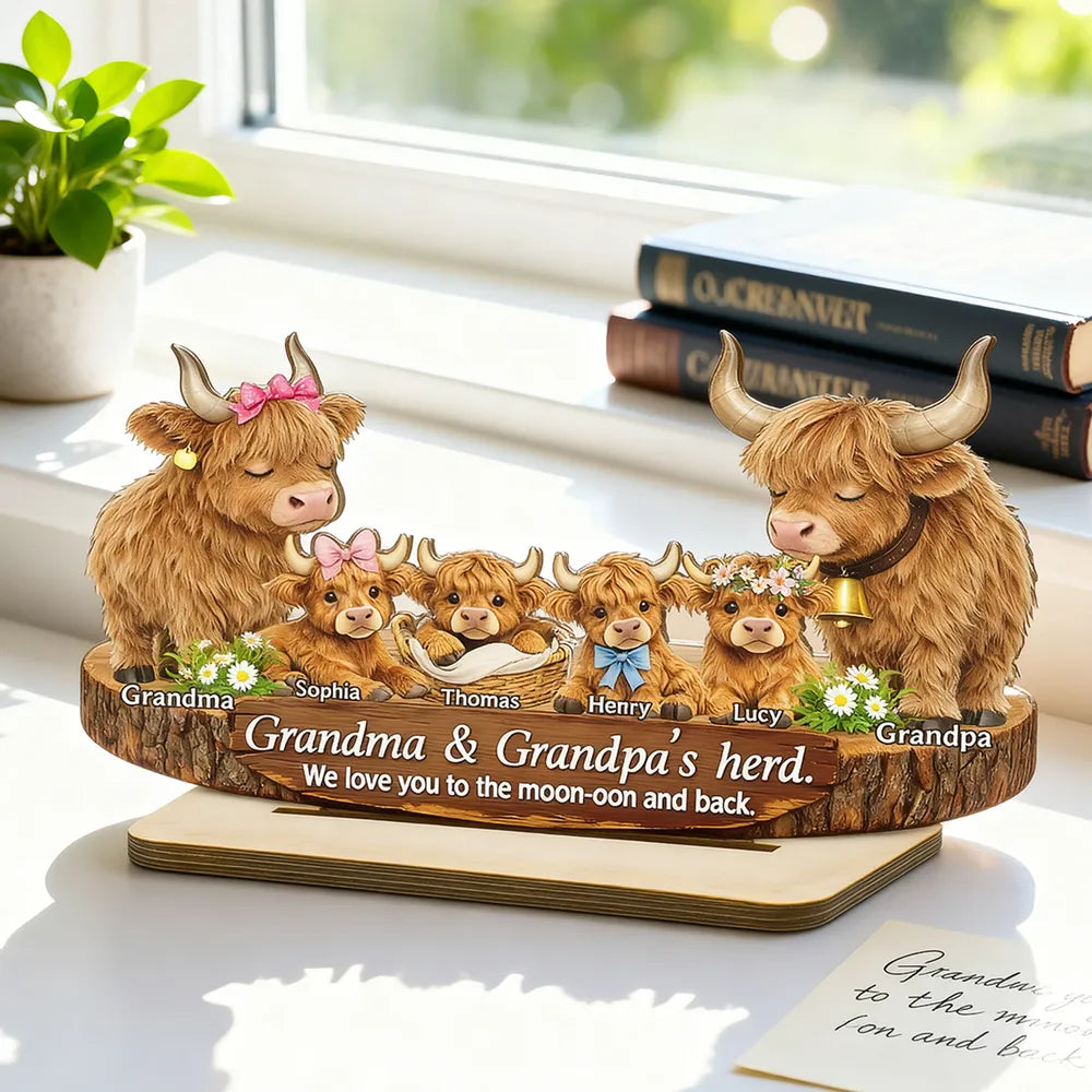 Personalized Highland Cow Family Sign for Grandparents - Sentimental Home Decor Plaque MagicInPrints