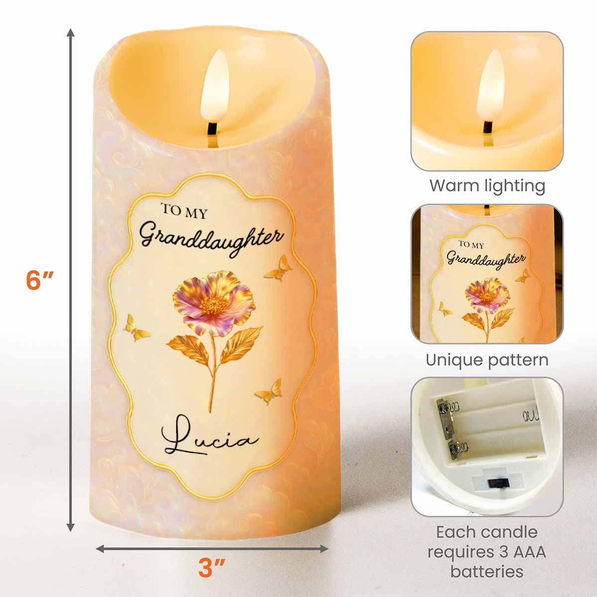 Personalized LED Candle for Granddaughter - Sentimental Gift from Grandma Lamp MagicInPrints