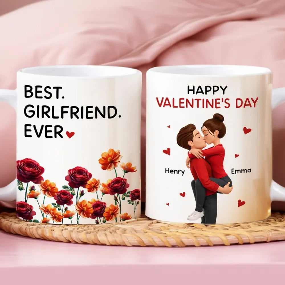 Personalized Valentine's Day Couple Mugs for Girlfriend - Romantic Gift Cup MagicInPrints