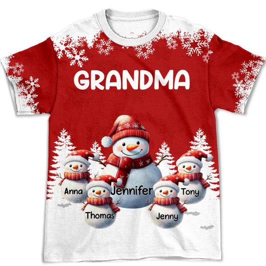 Personalized Grandma Christmas T-Shirt for Family - Snowman Design Cloth MagicInPrints