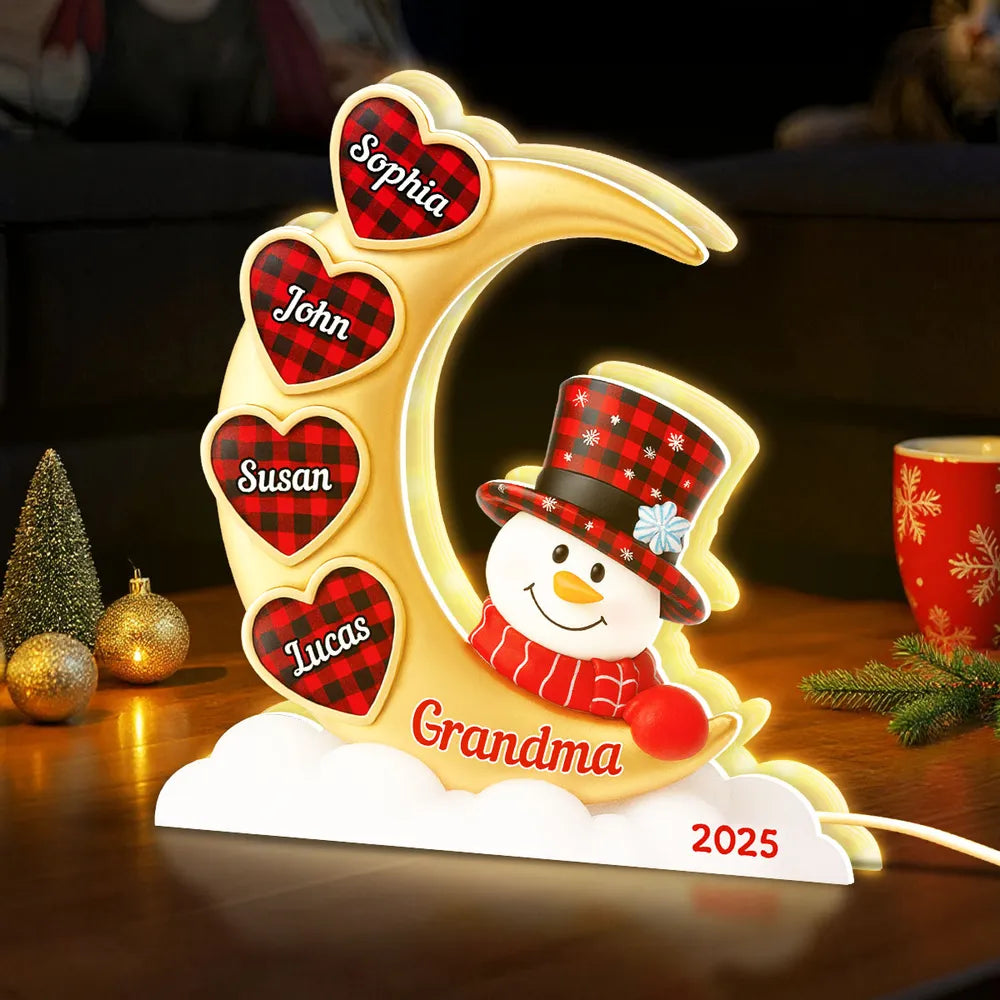 Personalized Snowman Night Light for Grandma with Names - Christmas Decoration Plaque MagicInPrints