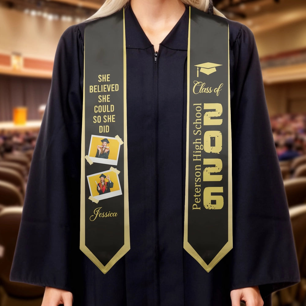 Custom Graduation Stole for Women with Inspirational Quote and Photos - High School Ceremony Cloth MagicInPrints