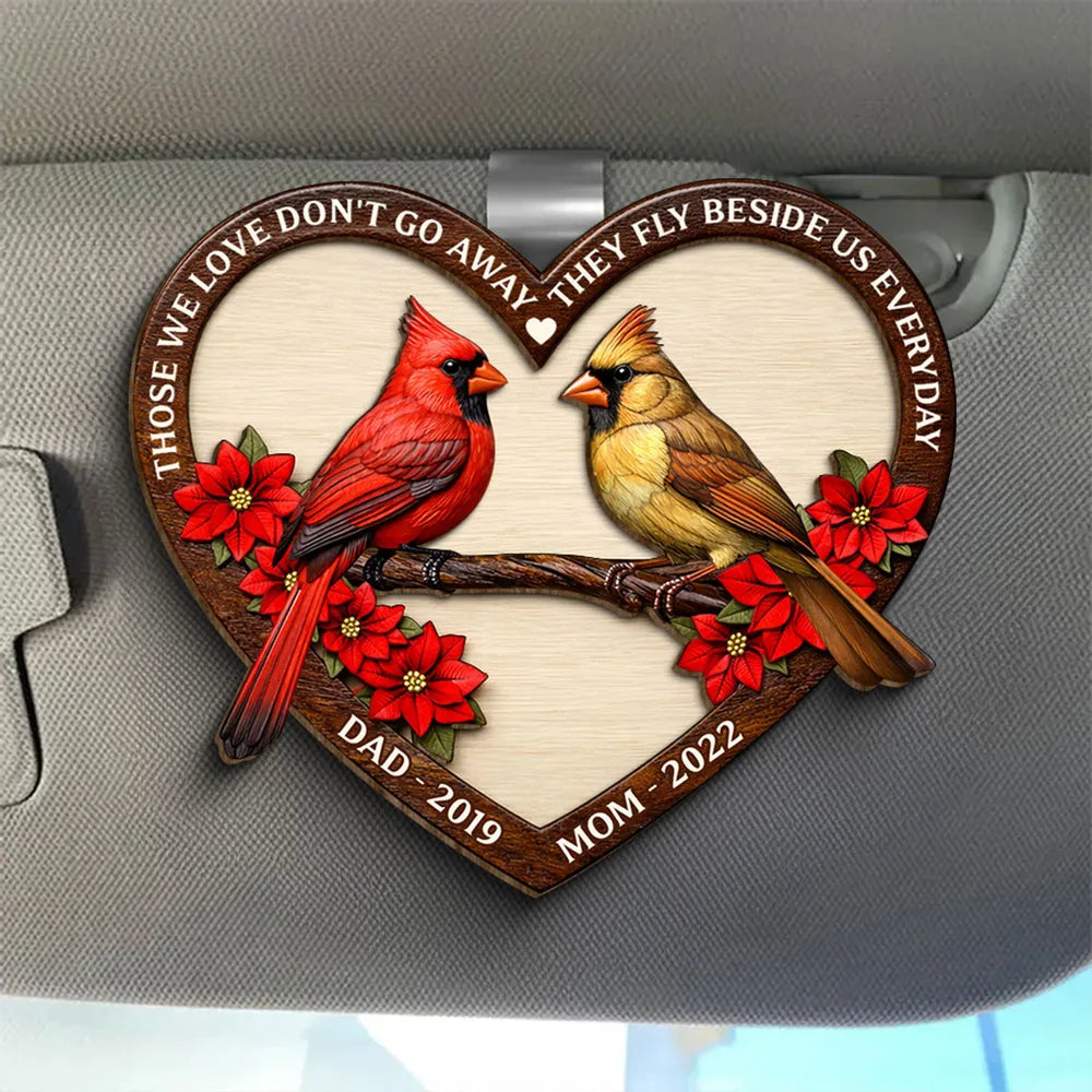 Personalized Memorial Heart Plaque with Cardinal and Flowers - Remembrance Gift Car Hanger MagicInPrints
