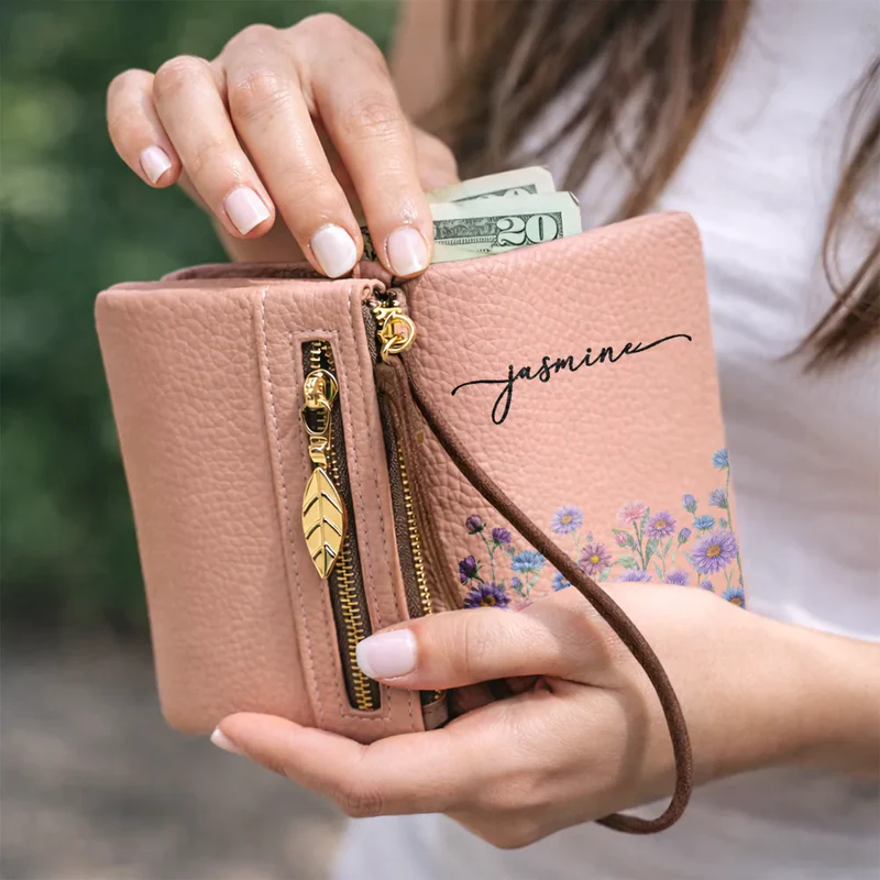 Personalized Floral Wallet for Women - Custom Name Leather Clutch Bag MagicInPrints