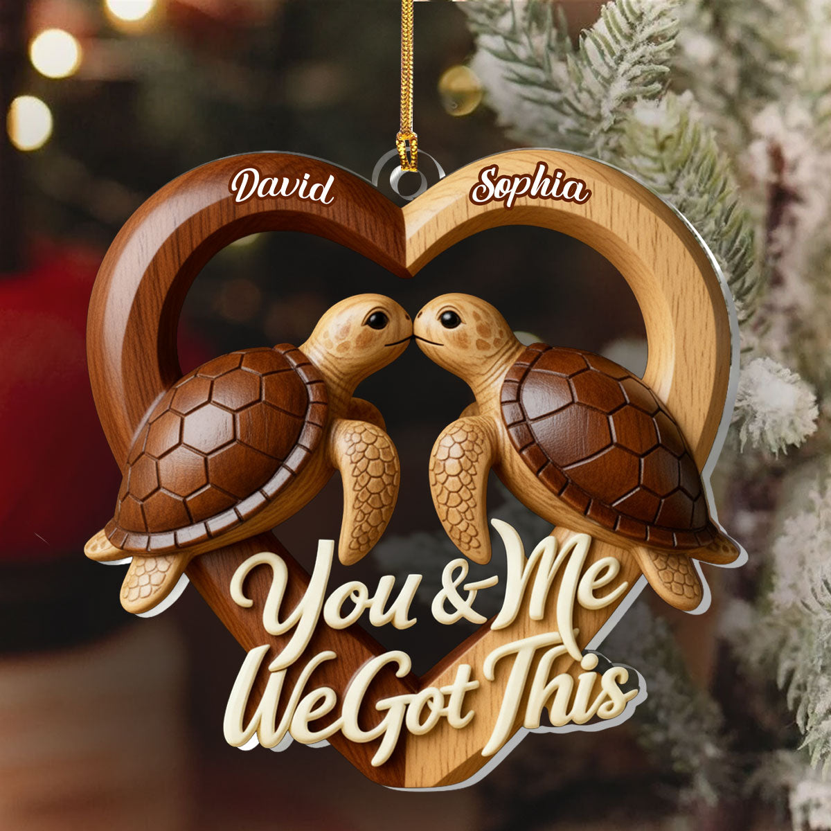 Personalized Turtle Couple Heart Ornament for Couples - Romantic Holiday Gift Car Hanger MagicInPrints