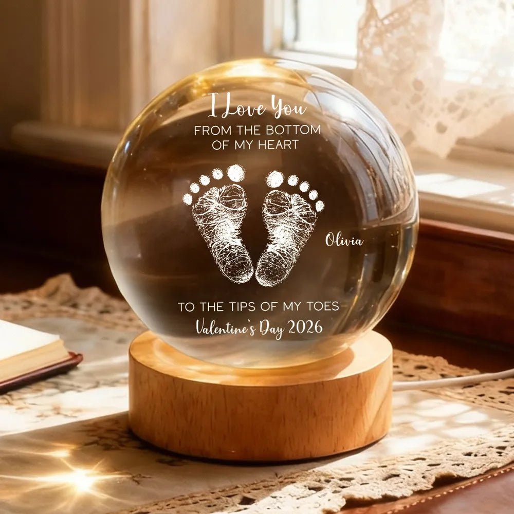 Personalized LED Globe Lamp for Couples - Romantic Gift with Custom Message and Baby Footprints - Valentine's Day 2026 Lamp MagicInPrints
