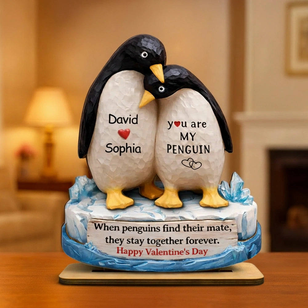 Personalized Penguin Couple Figurine for Lovers - Valentine's Day Gift Plaque MagicInPrints