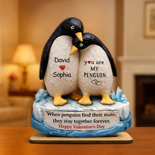 Personalized Penguin Couple Figurine for Lovers - Valentine's Day Gift Plaque MagicInPrints