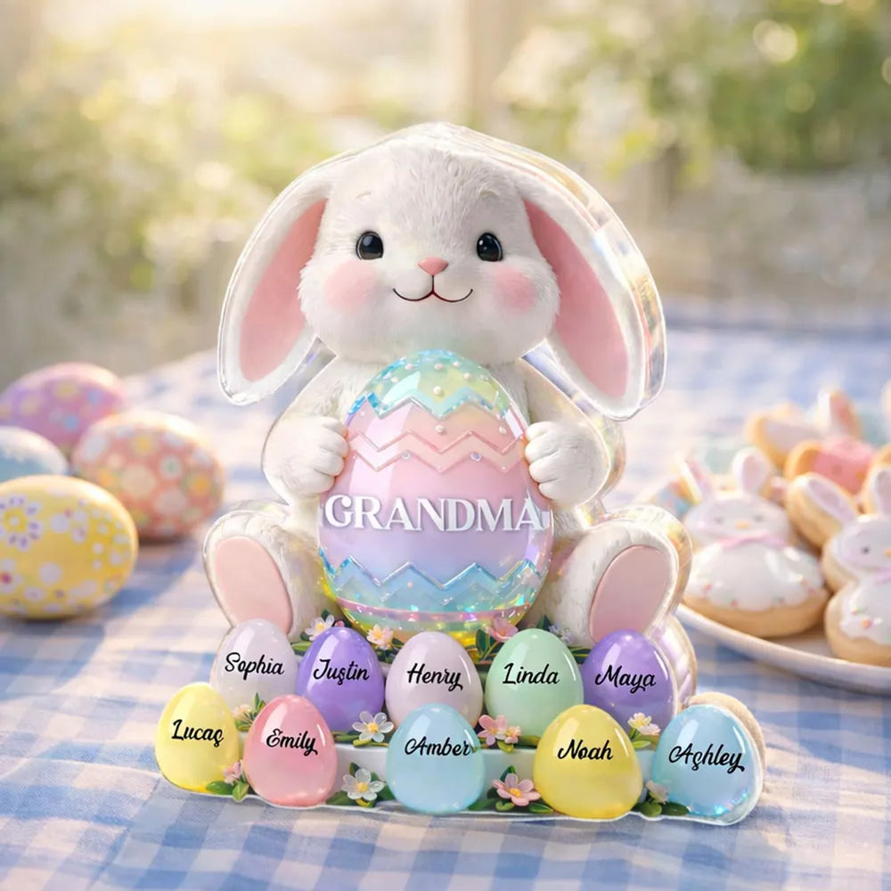Personalized Easter Bunny Figurine for Grandma - Custom Family Names Decoration Plaque MagicInPrints