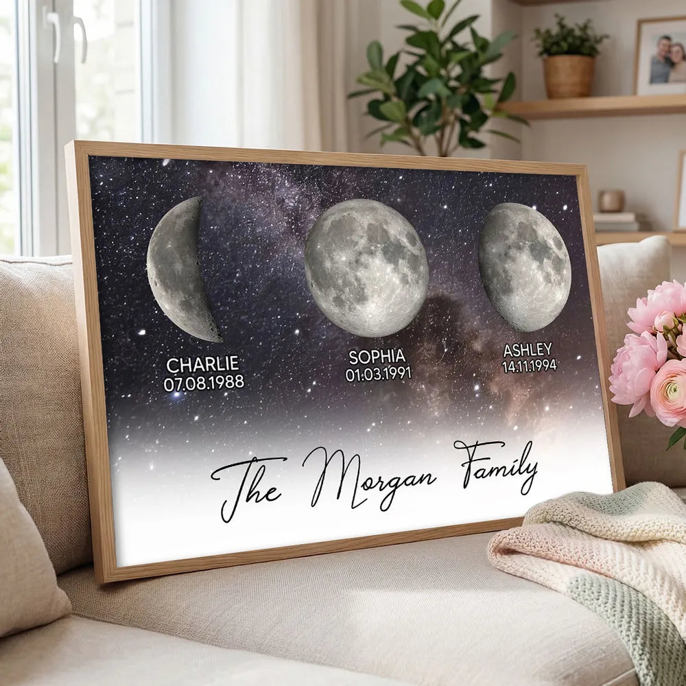 Personalized Moon Phase Family Canvas Print - Custom Birth Dates Wall Art Poster or Canvas MagicInPrints
