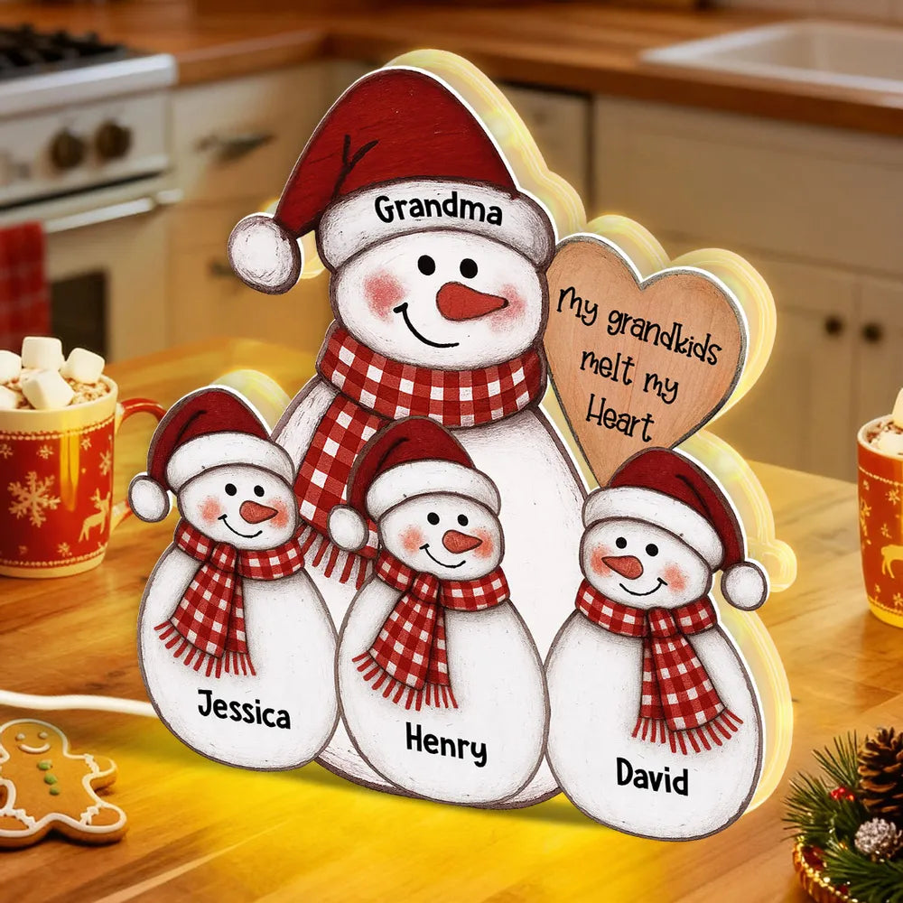 Personalized Snowman Family Light for Grandma - Christmas Decoration Plaque MagicInPrints