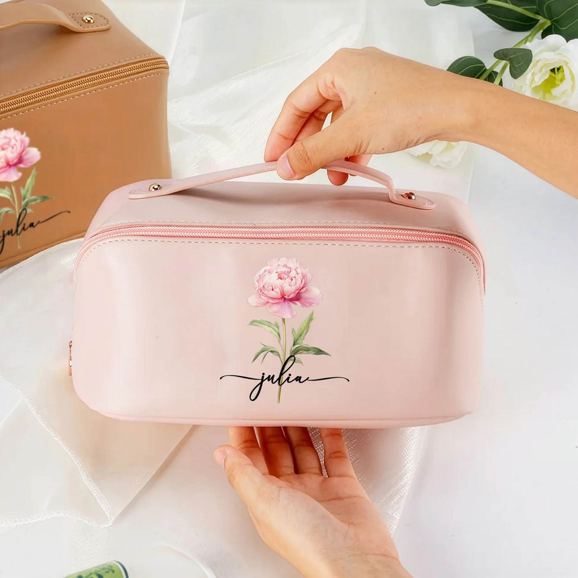Personalized Makeup Bag for Women with Floral Design - Perfect for Travel or Daily Use Bag MagicInPrints