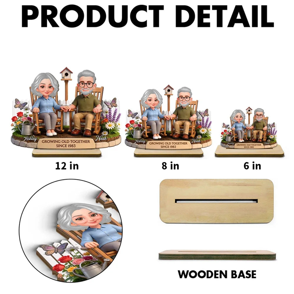 Personalized Couple Figurine for Seniors - Growing Old Together Anniversary Gift Plaque MagicInPrints