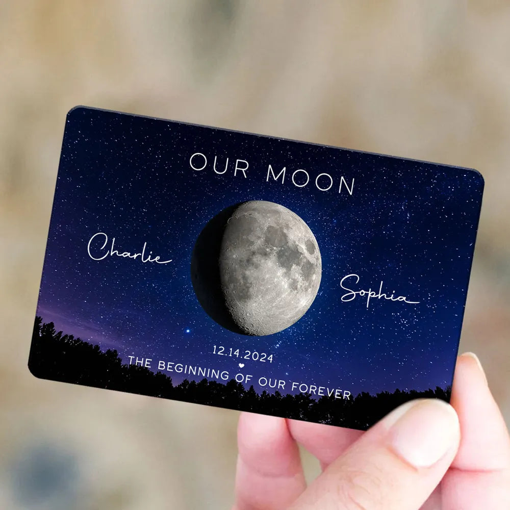 Personalized Moon Phase Metal Print for Couples - Anniversary Gift Wallet Card MagicInPrints