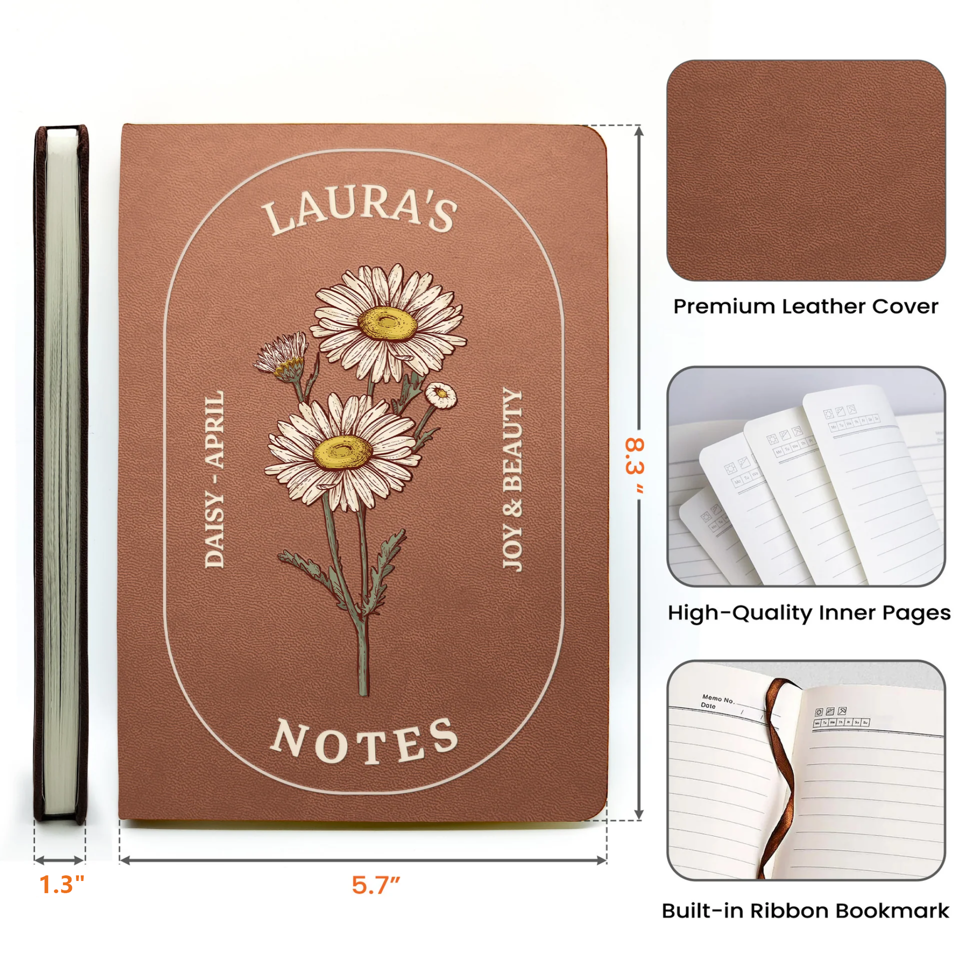 Personalized Floral Journal Notebook for Women - Custom Name and Birth Month Flowers Stationery MagicInPrints