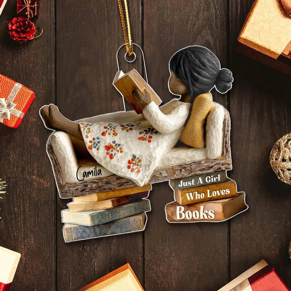 Personalized Girl Reading Ornament for Book Lovers - Christmas Gift Ornament MagicInPrints