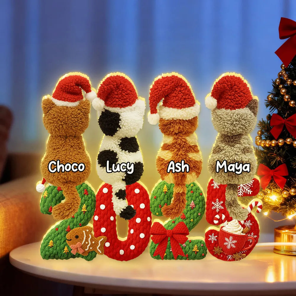 Personalized Cat Christmas Decoration with Names - Holiday 2025 Gift Plaque MagicInPrints
