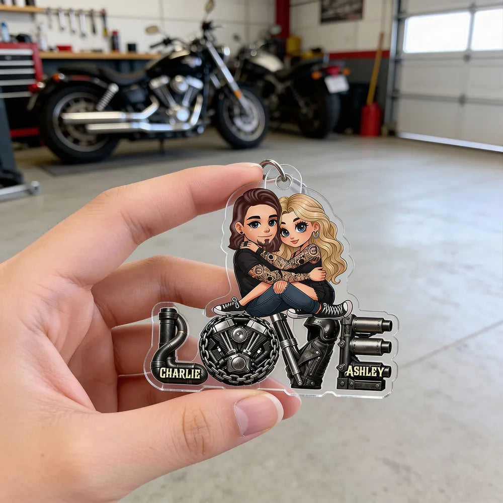 Custom Couple Keychain for Bikers with Names - Romantic Gift Keychain MagicInPrints