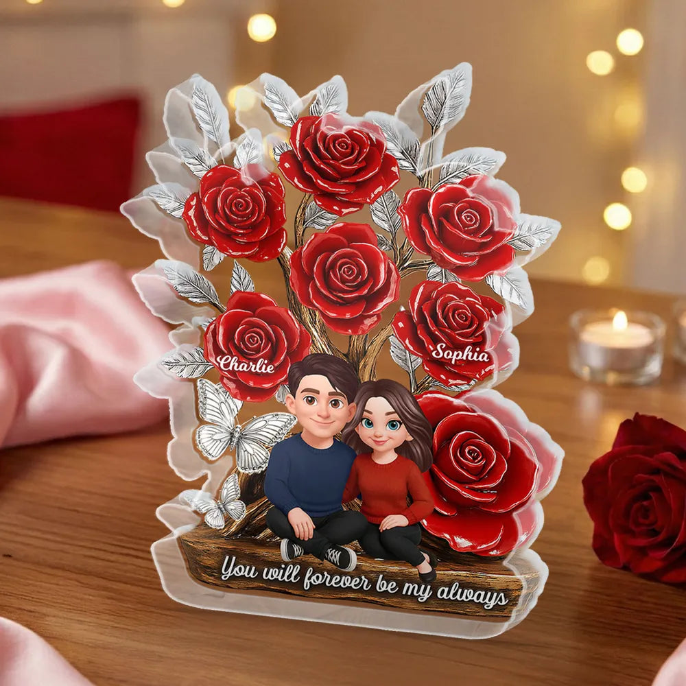 Personalized Couple Rose Display for Anniversary - Custom Names & Date Plaque MagicInPrints