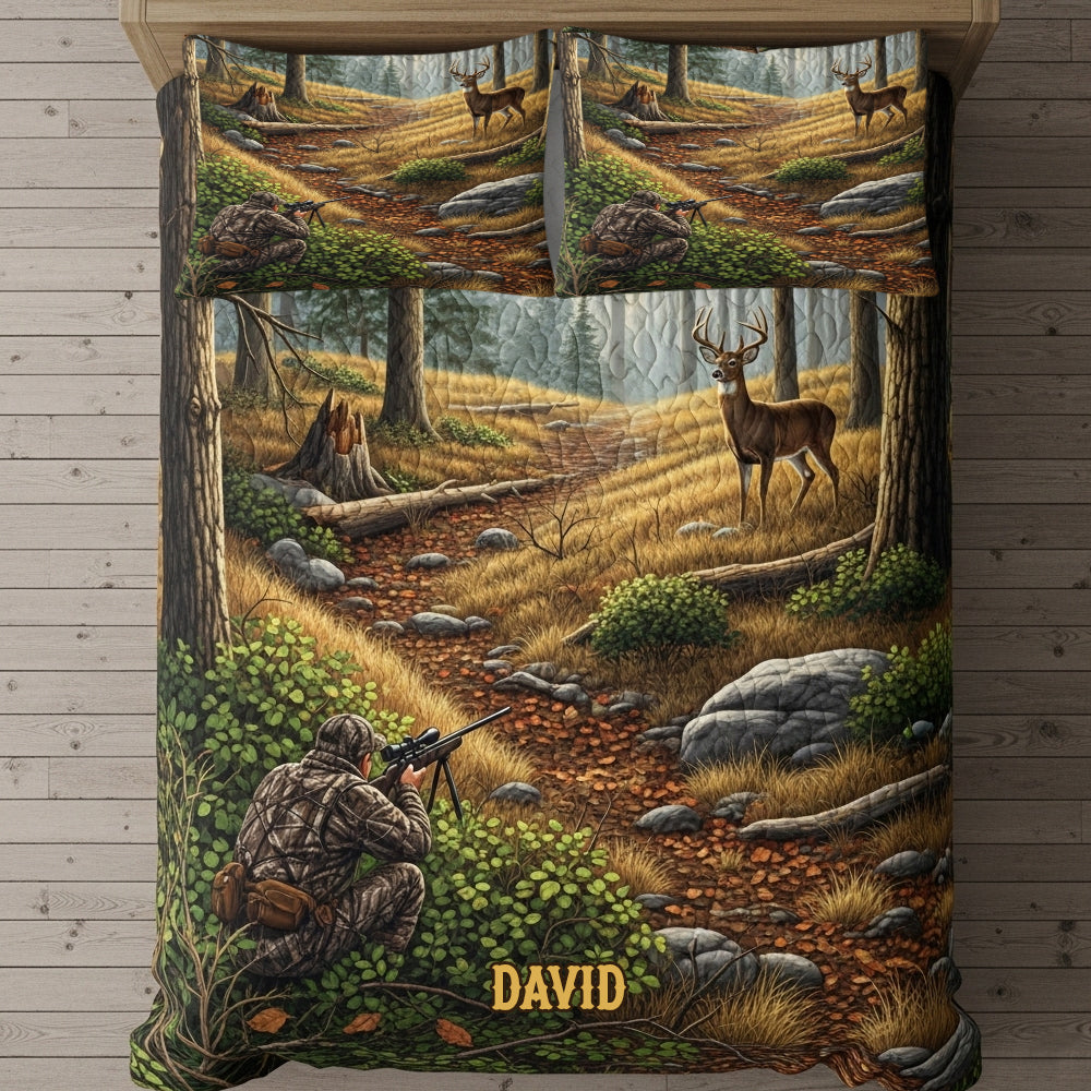 “Hunt Your Dreams” – Personalized Deer Hunting Quilt Bedding Set - Perfect Gift for Hunting Lovers Blanket MagicInPrints